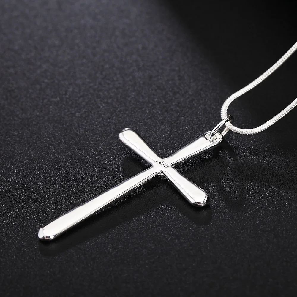 Pendant Necklace Silver Necklace Silver Pendant Silver Necklace Charms LIhong 925 Sterling Silver Long Cross for Women Men Fashion Wedding Engagement Gift