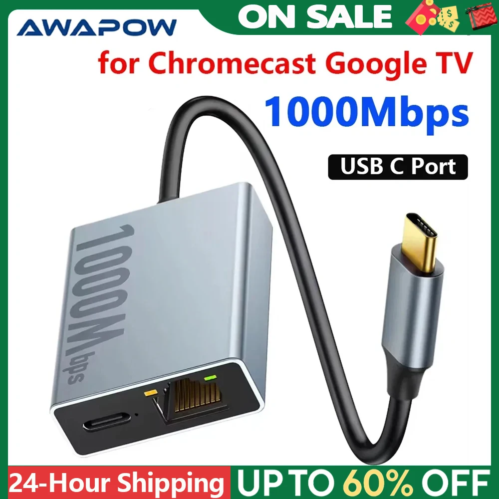 Electop 1000Mbps USB C to Ethernet Adapter for Chromecast with