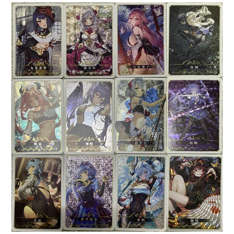 

Anime Goddess Story DIY Rare Refractive Flash Cards Keqing noeru Hu Tao Shenhe Toys for boys Collectible Cards Birthday Gift