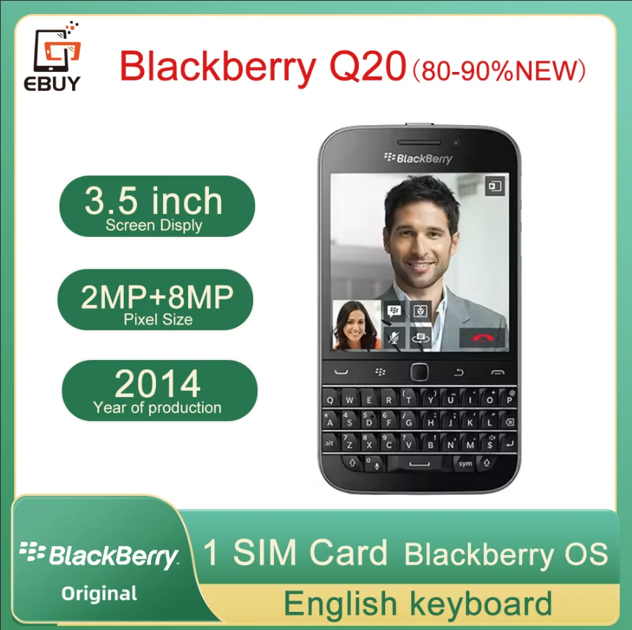 オリジナル BlackBerry Q20 クラシック 4G 携帯電話 3.5インチ 8MP