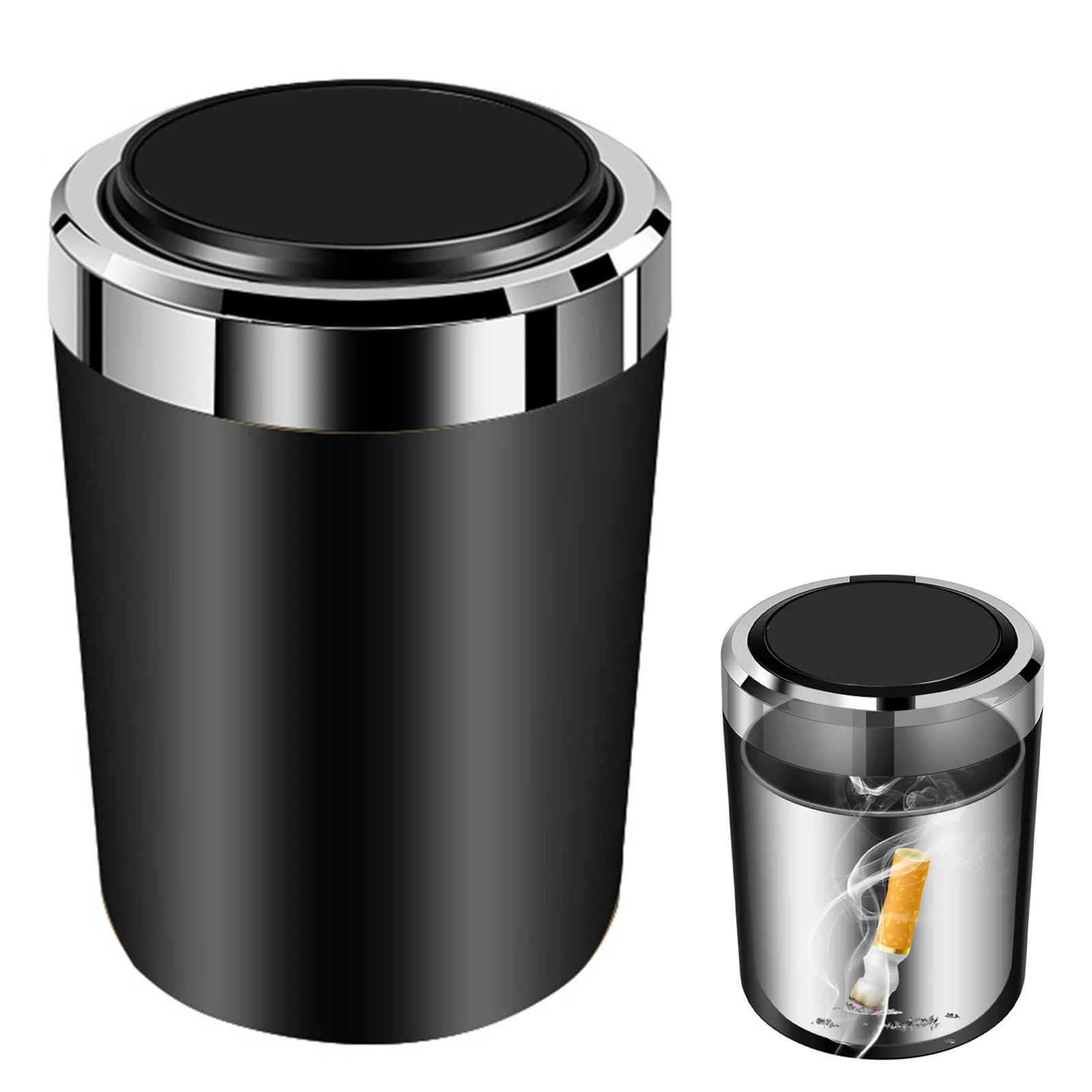 CarAshtrayWithLEDLightUniversalStainlessSteelAshTrayWithLid