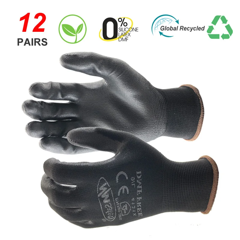 Dropship 12 Pairs Thin PU Coated Work Gloves Nylon Working Gloves