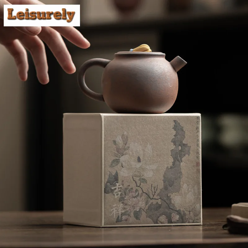 Old Rock Mud Coarse Pottery Teapot Luxury Tea Infuser Pot Tea Making Kettle With Ball Hole Chinese Tea Set Ornaments Collection