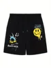 2024 Men's Casual "Never Stand Out" Smile Face Print Pockets Drawstrings Pleated Shorts 1