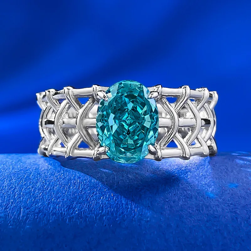 

S925 Серебряное кольцо, искусственная кожа с 6*8 овальными голубьими яйцами, персонализированное модное Универсальное кольцо, бутиковые ювелирные изделия для женщин