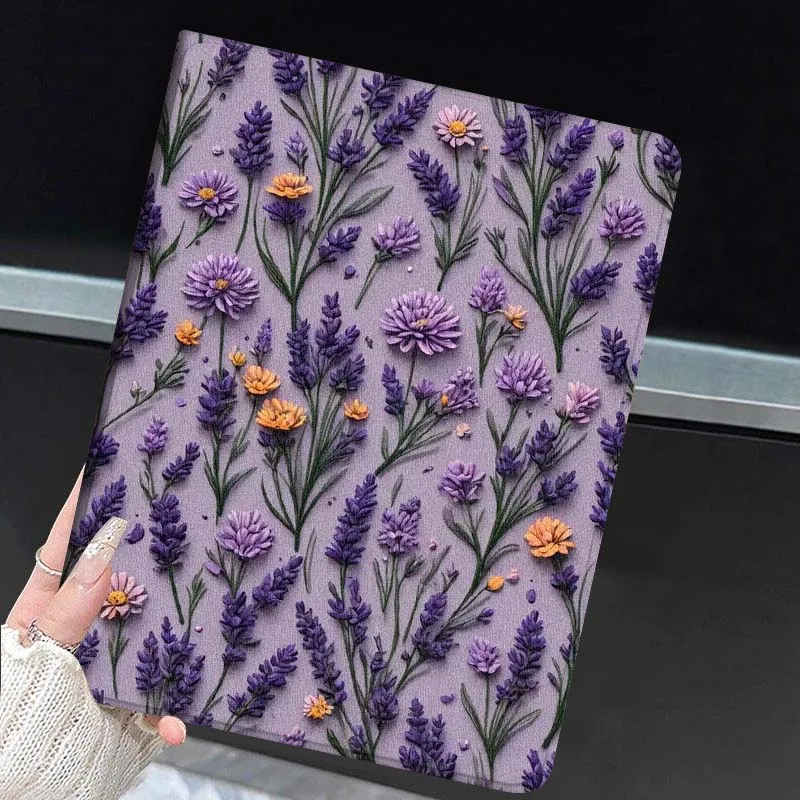 Cartoon Purple Flowers Soft Tablet Case