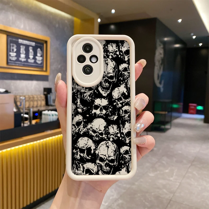 Black Art Flower Skull Horror Soft Silicone Phone Case Cover