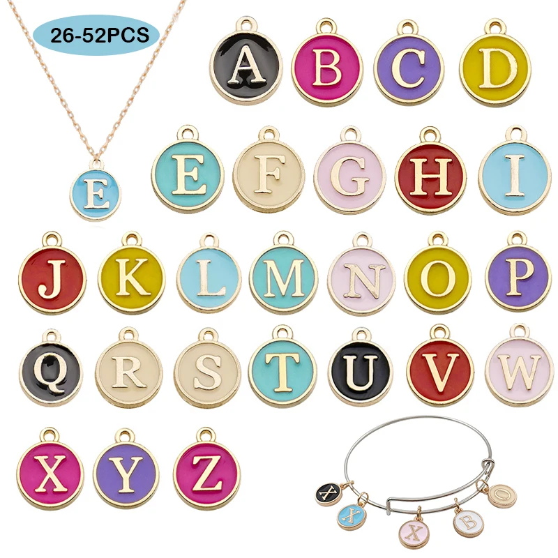 

26-28Pcs Double-sided Drip Oil 26 English Letter Pendant Set Bracelet Earrings Small Pendant Alloy Pendants DIY Accessories