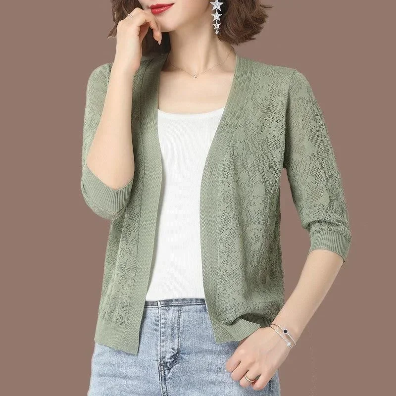 여성용 긴팔 블라우스 상의, 레이스 가디건, 얇은 코트, 자외선 차단 의류, 스웨터, S-2XL