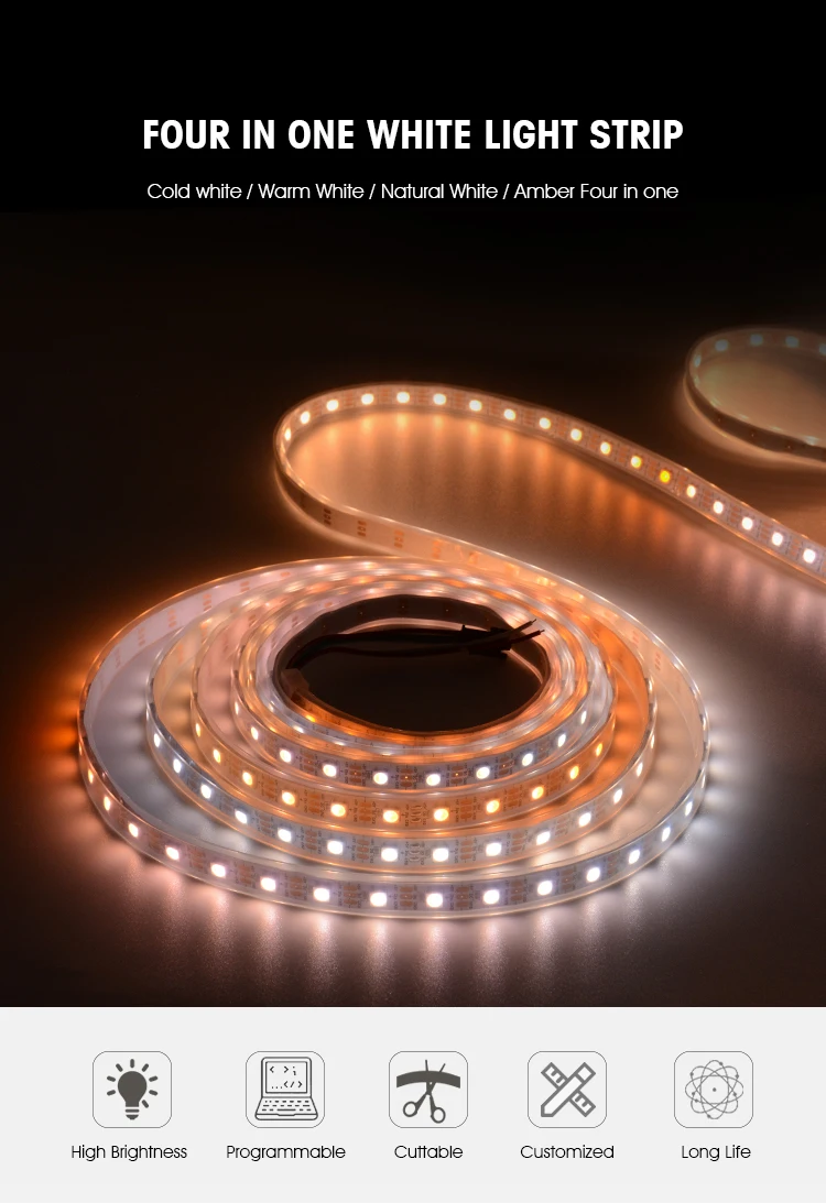 SK6812 / WS2812 / XT1511-WWA Warm White Cool White Amber 5050 SMD 5050 Rgb LED Strip Cob LED Strip 24V Water Proof LED Strip