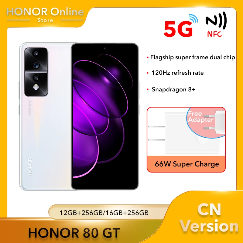 

Новый HONOR 80 GT 5G, Snapdragon 8 + 120 Гц, NFC 16 ГБ, 256 ГБ, независимая графическая микросхема, 66 Вт, супербыстрая зарядка, сотовый телефон