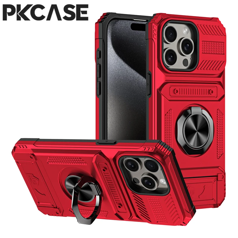 Shockproof Magnetic Case with Multi-Functional Card Slot and Metal Ring Stand