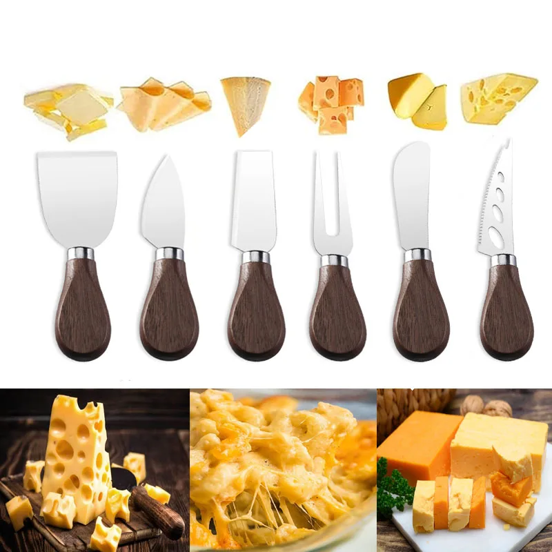 Steel Stainless Cheese Knife with Wooden Handle Cheese Knives Slicer Cutter Fork Spreader Knife for Charcuterie Boards