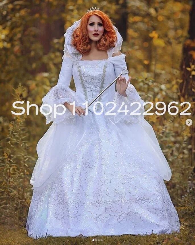 

White Plus Size Gothic Mother's Dresses with Long Sleeve Cosplay Victorian Fairy Godmother Ruched Prom Occasion Gown