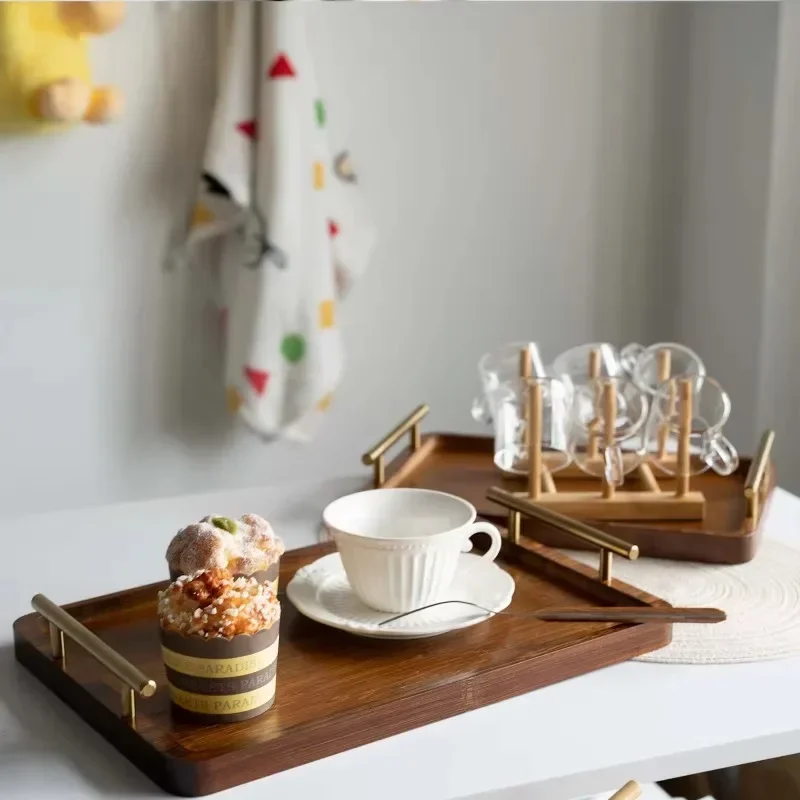 Wooden Serving Tray Utensil Organizer Rectangular Wooden Tray for Water Cup Fruit Food
