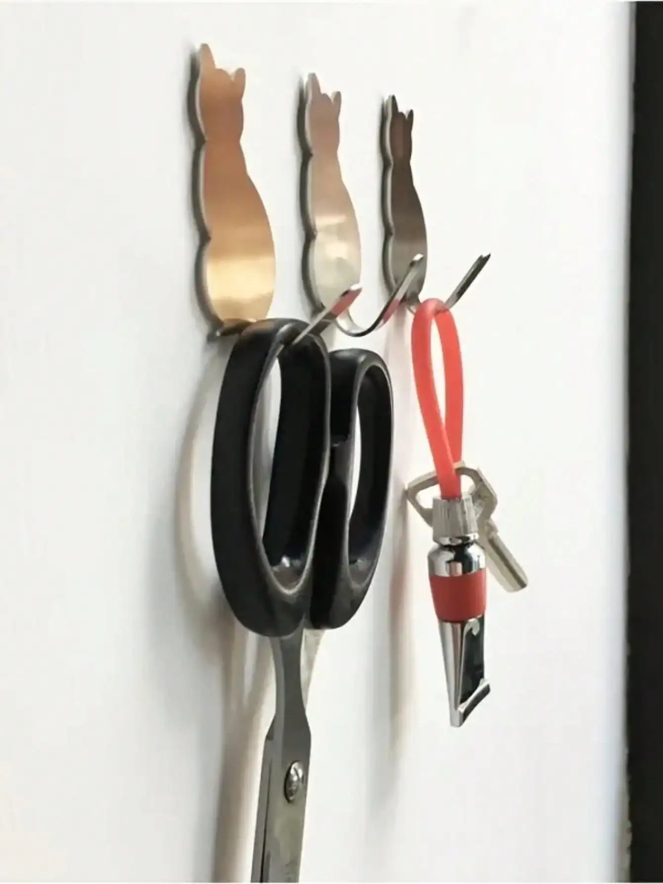 2pcs 304 stainless steel wire drawing process cat shape strong viscose strong load-bearing anti-rust hook, hanging storage key 3