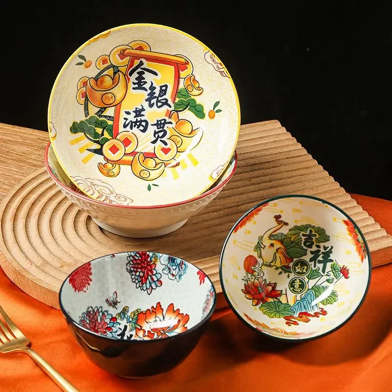 Chinese Style Bowl Ceramic Dumpling Plate Creative Underglaze Colored Fish Ceramic Household Tableware Rice Bowl Double Ear Plat