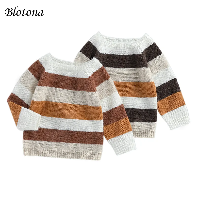 

Blotona Kids Baby Knitted Sweater Cute Long Sleeve Round Neck Contrast Color Loose Pullover Tops Toddler Knitwear 6Months-4Years