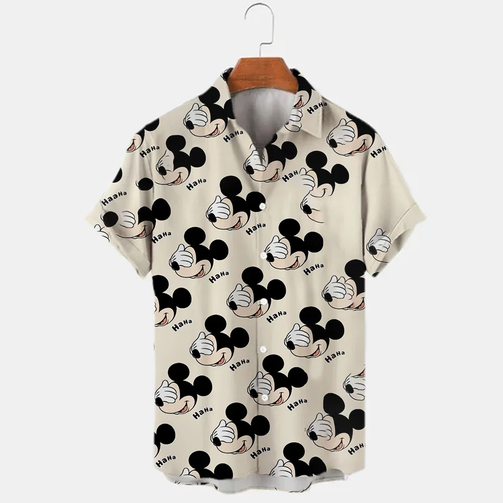 Summer Designer New Cartoon Mickey Print Shirts Cute Disney Anime Shirts Men's Lapel Tops Hawaiian shirt