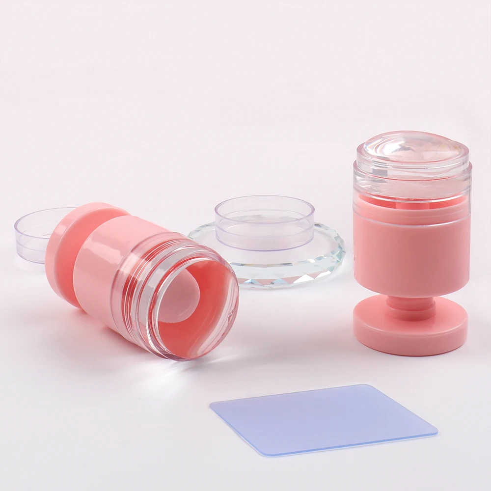 핑크색 크기 조절 가능 네일 아트 스탬핑, 다양한 크기의 스파이럴 버튼 실리콘 네일 아트 스탬핑 스탬퍼 및 스크레이퍼