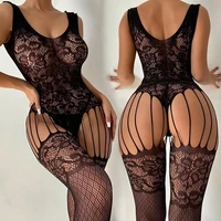 Teddy Crotch less Dessous Frauen Blumen Mesh Hohl Bodys erotische Babydoll Kleid sexy volle Body stockings Porno Teddys Bodysuit 6