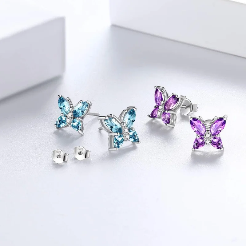 Butterfly Jewelry Set for Women Butterflies Amethyst Birthstone Pendant Necklace/Earrings/Rings for Wedding Valentine's Day Gift bridal jewelry sets,earring ring sets