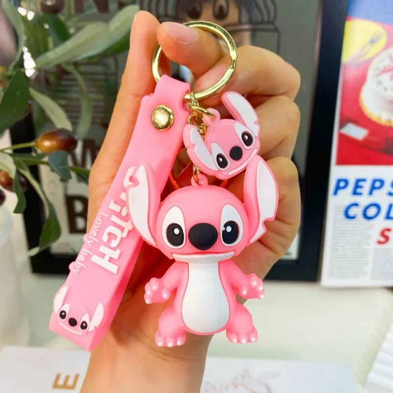 Anime Disney Keychain Kawaii Cartoon Lilo & Stitch Angie Cute Doll Keyring Ornament Key Chain Car Pendant Decorate Kids Gifts plush keychain key chain bunny keychain balloon dog keychain