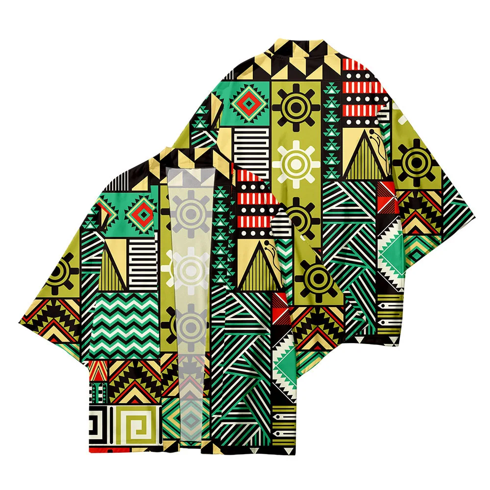 Plus Size XXS-6XL Retro Geometry Loose Japanese Fashion Kimono Streetwear Cardigan Robe Women Men Haori Top Yukata Perform