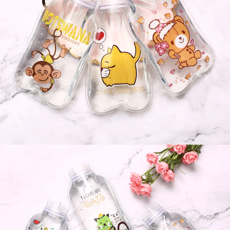Cute Transparent Hot Water Bottle Warm Belly Treasure Cartoon Hand Warmer Filled Mini Explosion-proof Portable Hot Water Bags