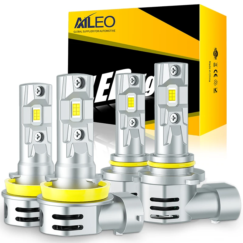 

AILEO New H11 9005 HB3 LED Headlight Combo 6000K White H8 H9 9005 LED Lights Canbus CSP Turbo Mini Size Plug And Play Pack Of 4
