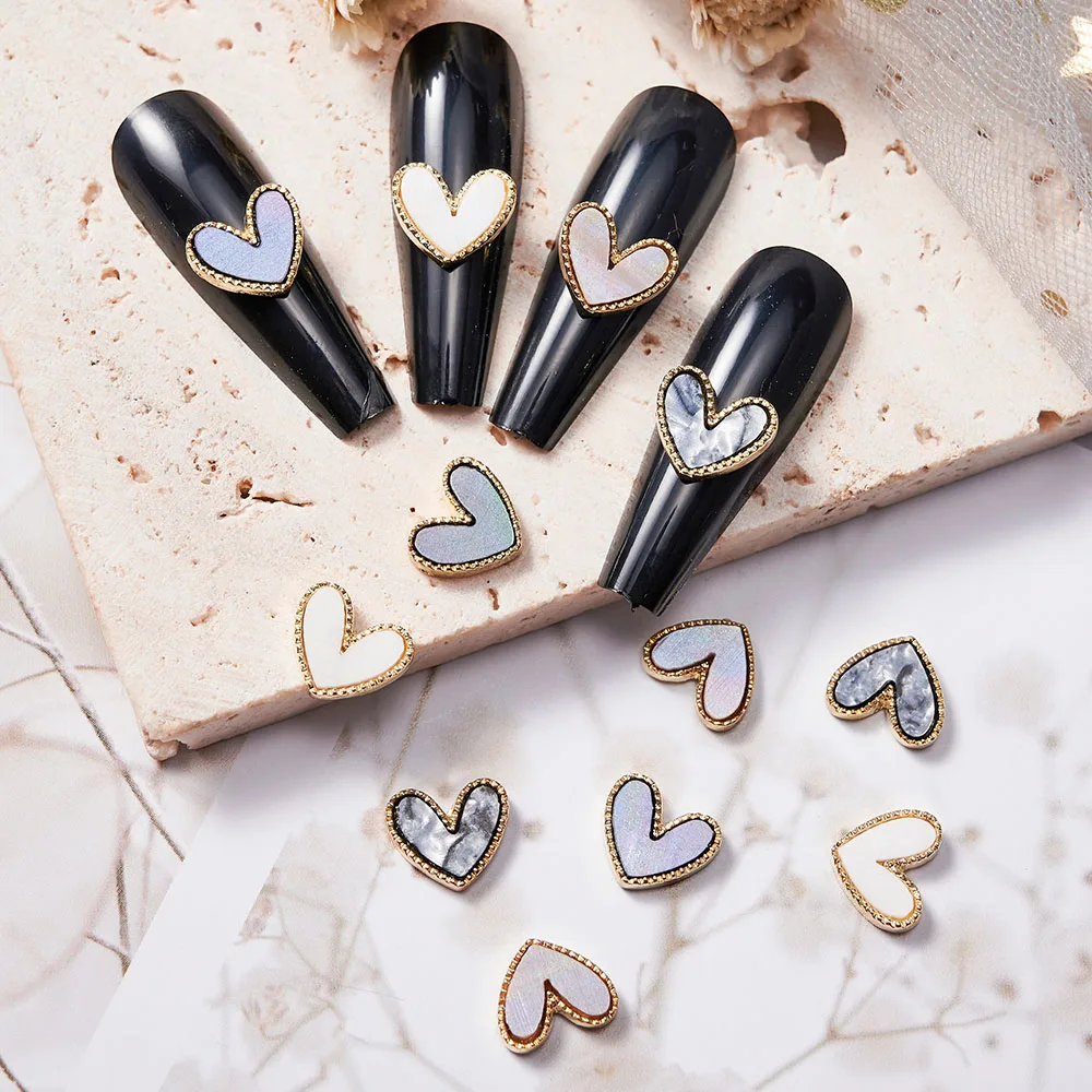 

10Pcs/Bag Alloy Fritillaria Shell Love Heart Nail Jewelry Rose Gold 3D Metal Stone DIY Nail Art Decor Decorations Accessories #