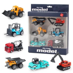 6-Piece Alloy Construction Toy Vehicle Set - Loader, Tractor, and Excavator Toys (A with color box)
