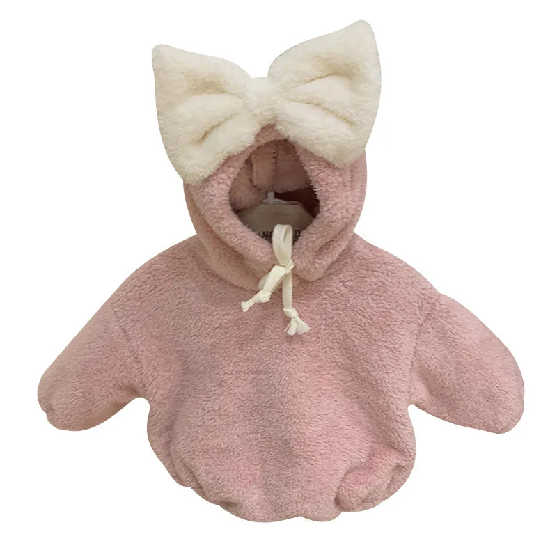 Girl Jumpsuit Plush Thickened Jumpsuit Cute Bow Hood Crawling Suit for Infants Baby Girl Outfit Set Boy Cloth Ropa Bebe Hombre