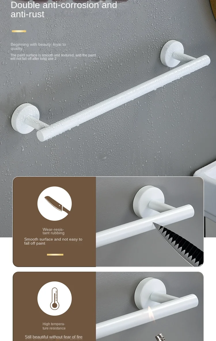 Description Picture 5 of itemWhite Gold Bathroom Accessories Set Stainless Steel Towel Rack Towel Ring Toilet Paper Holder Hook Bathroom Shelf Organizer Set