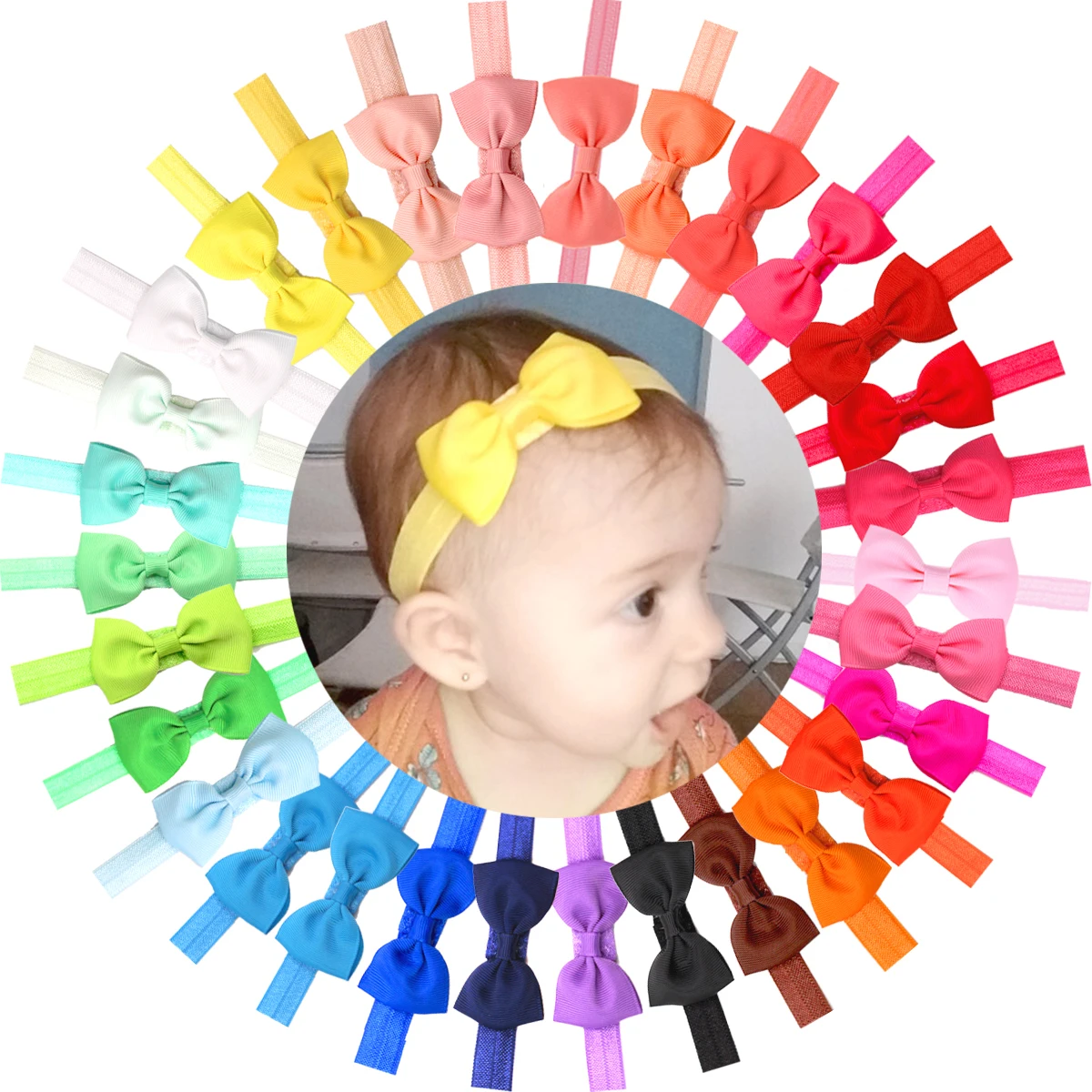 10 Stück Baby-Stirnbänder, 2,75 Zoll große Schleifen, Haarbänder, Haarschleifen, Gummibänder, Zubehör für Babys, Mädchen, Neugeborene, Kleinkinder – Detail 2