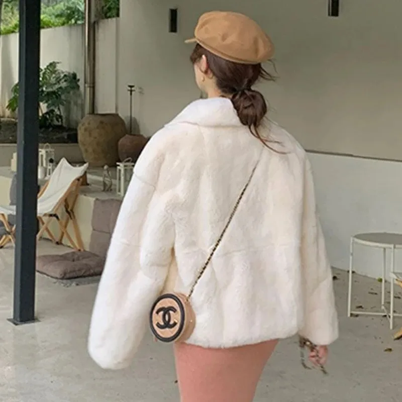 2023 Winter New Women Faux Fur Coat Korean Loose Imitation Mink Fur Short Outcoat Female Thicken Warm Casual Lamb Wool Outwear