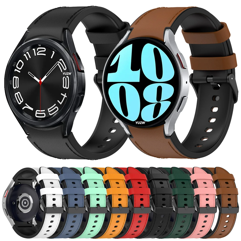 Elegant Leather and Silicone Hybrid Watch Strap