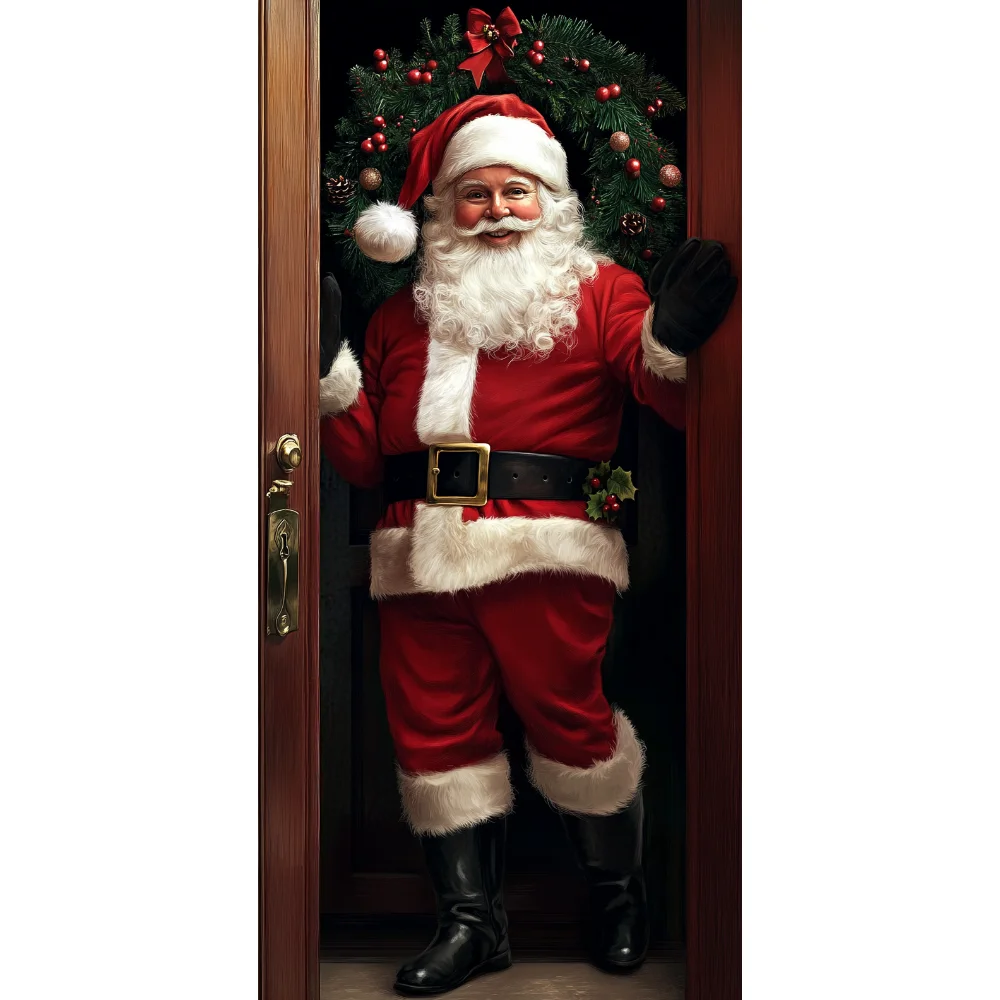 Weihnachtsmann Öffnen Sie die Tür Banner Türabdeckung Dekoration Polyester Frohe Weihnachten Winter Neujahr Urlaub Photo Booth Navidad – Detail 6