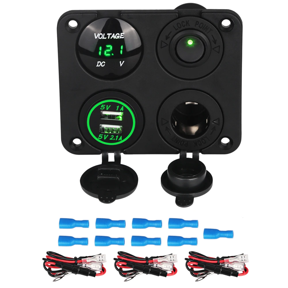 4 in 1 스위치 패널 담배 라이터, 듀얼 USB 충전기, ON-OFF 스위치, 로커 스위치 디지털 전압계, 자동차 보트 해양 트럭용