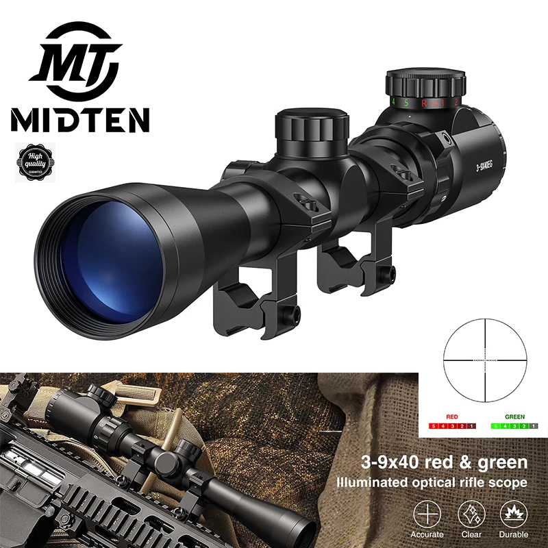 MidTen-Rifle-Scope-3-9x40-Red-Green-Illuminated-Optical-Mil-dot-Reticle ...