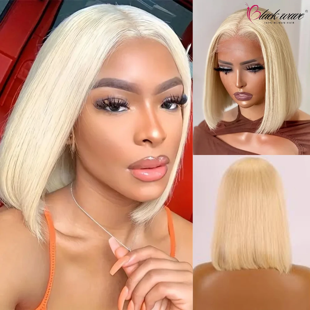 

613 Blonde/Natural Color Bob Wig Short Straight Hair 13x4 Transparent Lace Frontal Wig 150% Density 100% Human Hair For Women