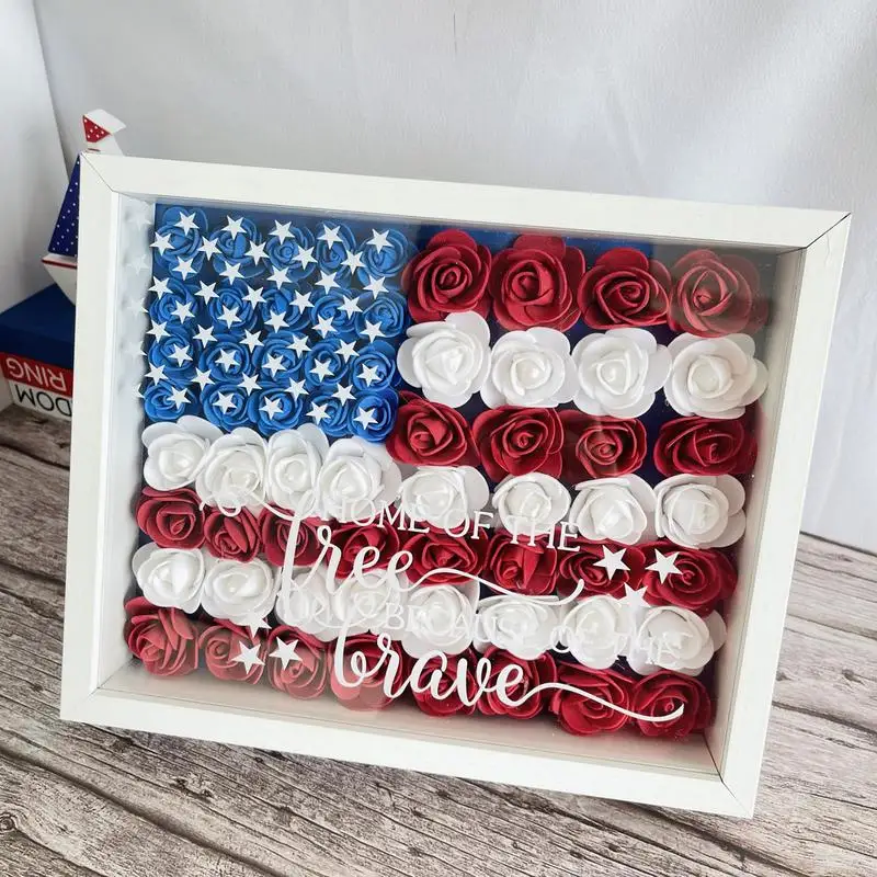 

Фоторамка с американским флагом, 3D бумажные цветы, День Независимости, деревянная рамка, деревянная фоторамка для 4 июля, патриотическое фото