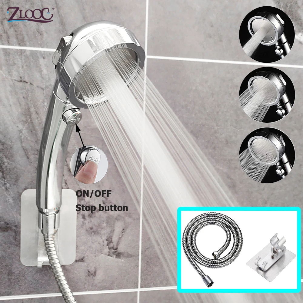 

Zloog 3 Modes Adjustable Silver Black Shower Head High Pressure Handheld Showers Pressurized Bathroom Showerhead Set with Hose