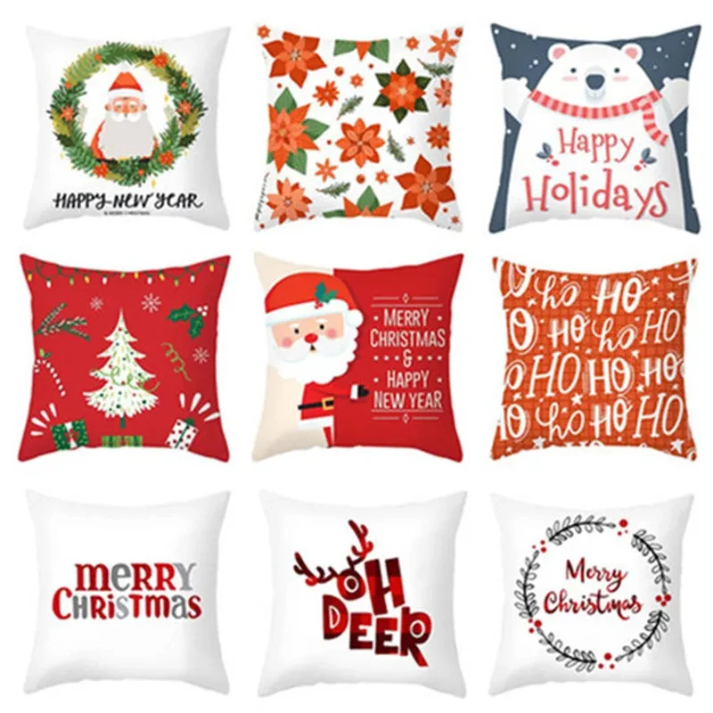 

Father Christmas Elk Cartoon Snowman White Winter Alphabet Print Double Sided Pillowcase Home Decor Christmas DF805
