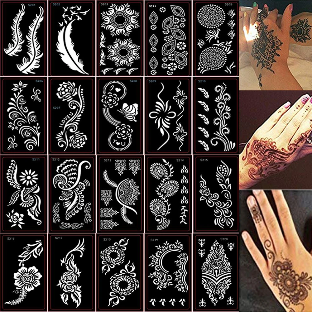 Trekken kanaal Universeel 20 Stijlen Henna Tattoo Tijdelijke Sjablonen Kit Stencil Voor Hand Vinger  Schilderen, Mehndi Indian Henna Tattoo Stencils - AliExpress