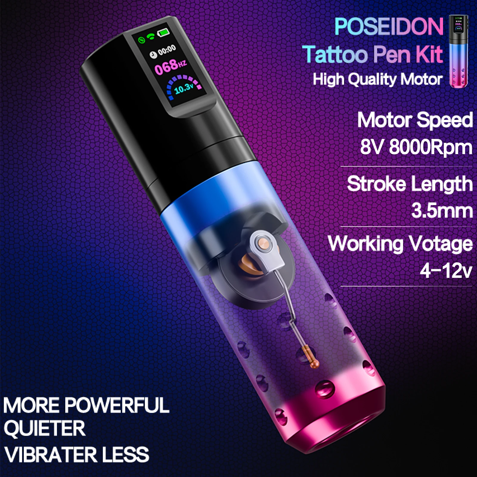 Tattoo Kit POSEIDON Hot New Tattoo Pen Kit For Permanent Makeup Tattoo Machine Kit Wireless Tattoo Power Supply Tattoo Gun Kit 3