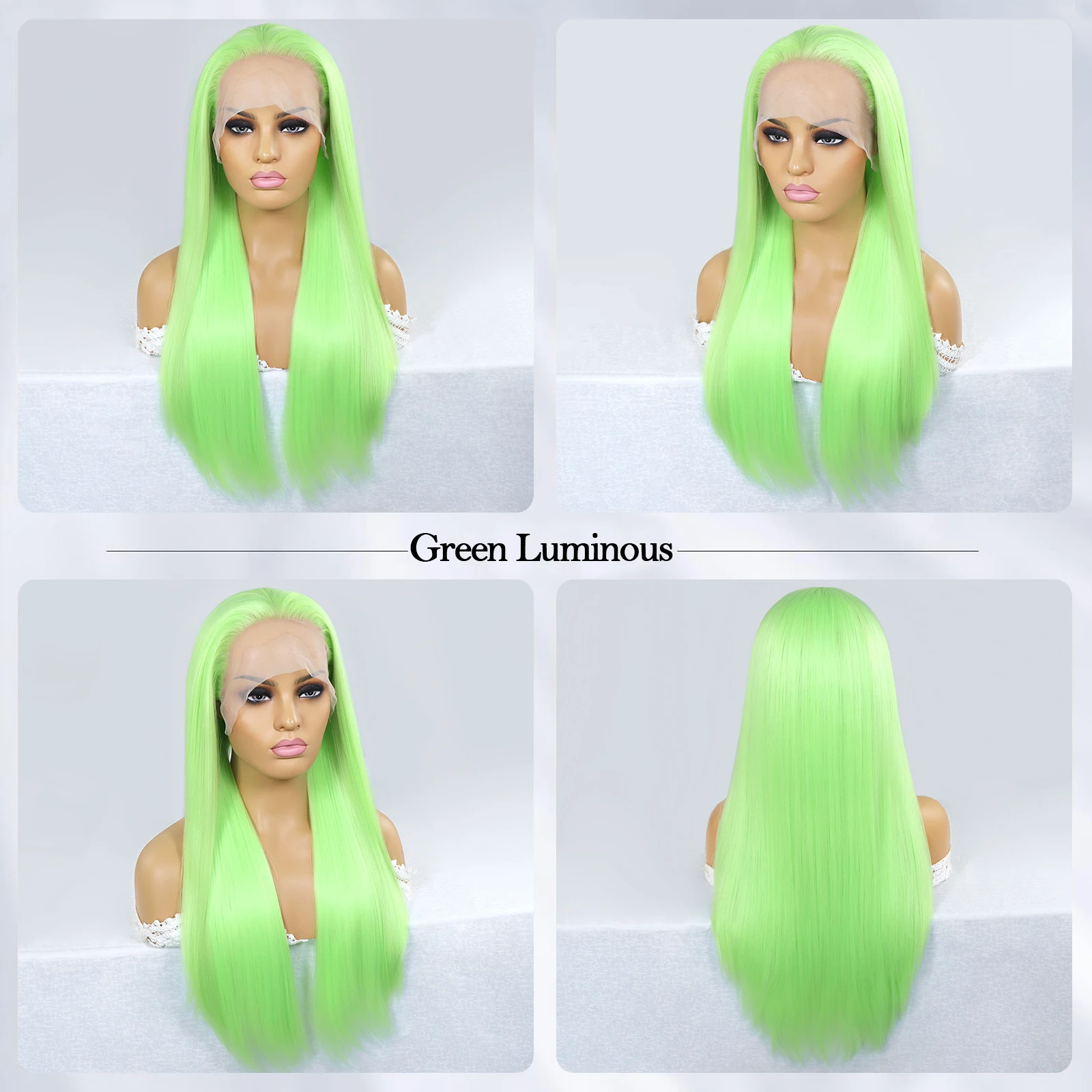 Green Blue Pink Glowing Luminous Wig 13x3 Lace Front Wig Synthetic Cosplay Party Light Glowing Hair Shining Hair In The Dark