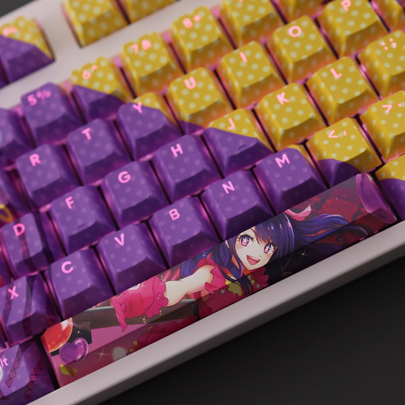 Oshi no ko Hoshino ai Keycap Pbt Dye Subbed Backlit Keycaps Desenhos Animados Anime Gaming Key Caps Perfil Cereja Conjunto de 108 Teclas - Imagem 5