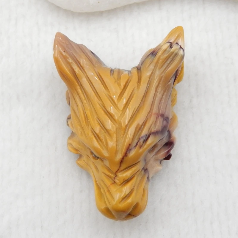 

Carved Mookite jasper Wolf Head Semi-precious stones, Jewelry accessories Pendant 32x22x11mm4g