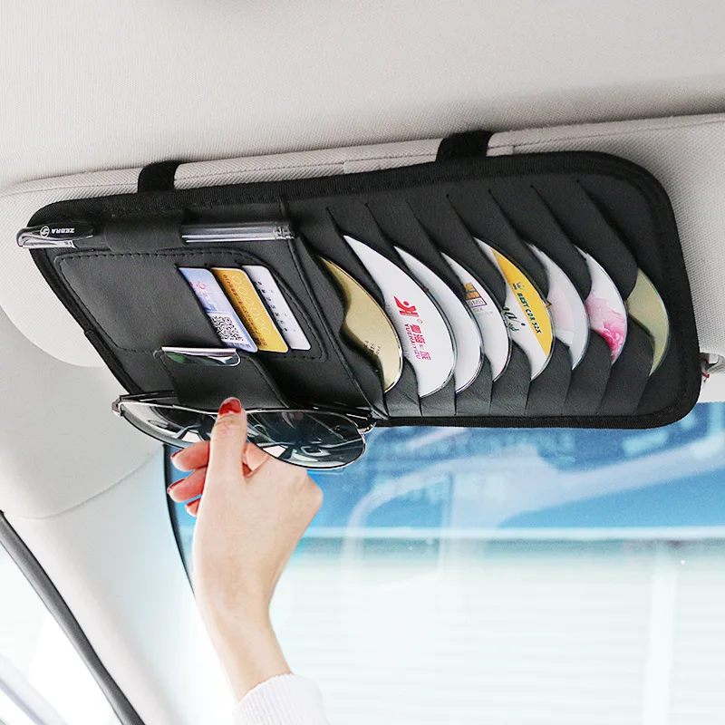 Car-CD-DVD-Holder-Bag-Disc-PU-Leather-Storage-Case-Sunglasses-Organizer ...